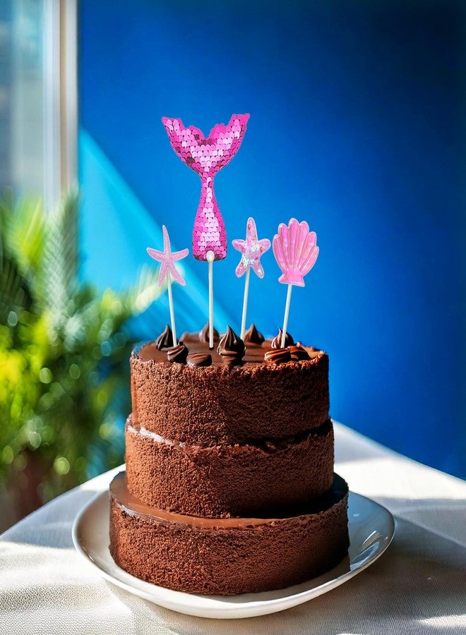 Pop Colours Pink Mermaid Tail and Starfish Cake Toppers, Set of 4 |Mermaid Theme Cake Topper | Cake Decoration Mermaid | (Pink) - Image 2